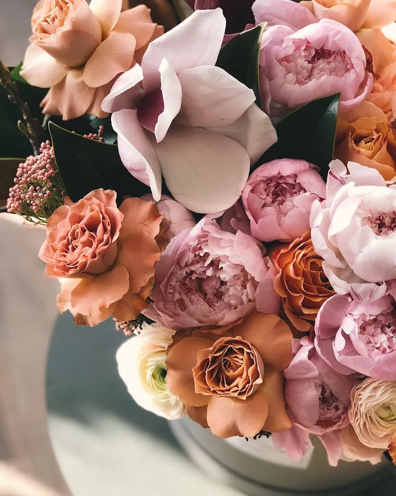Orquídeas en caja — peonías y rosas en caja blanca